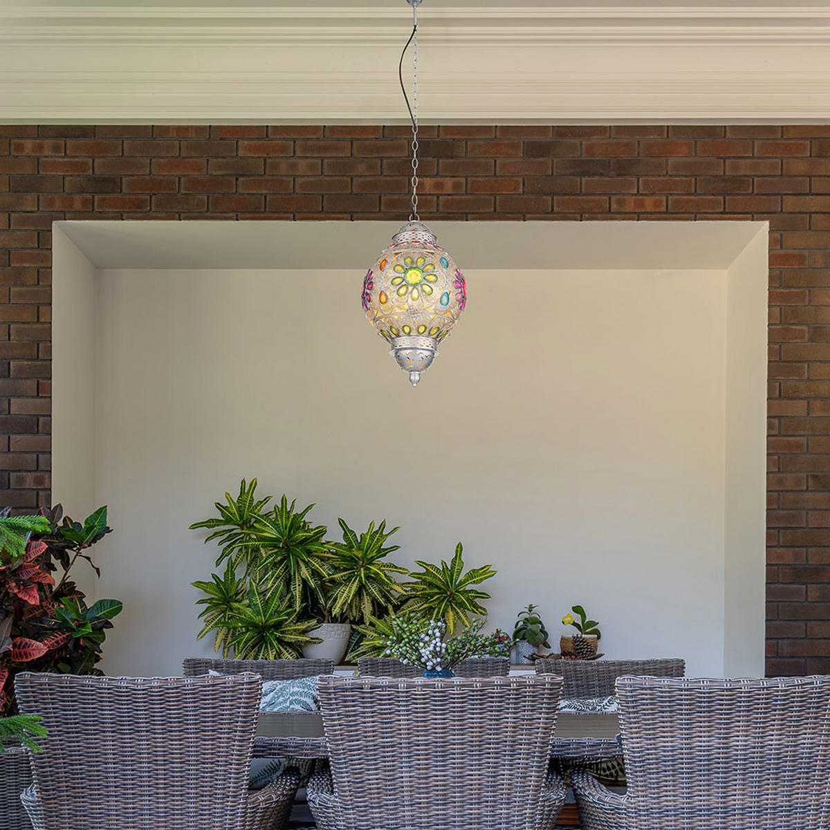 LED HÄNGELEUCHTE GELASIUS Silber Bunt - Multicolor, Metall (27/27/120cm) - Globo Lighting