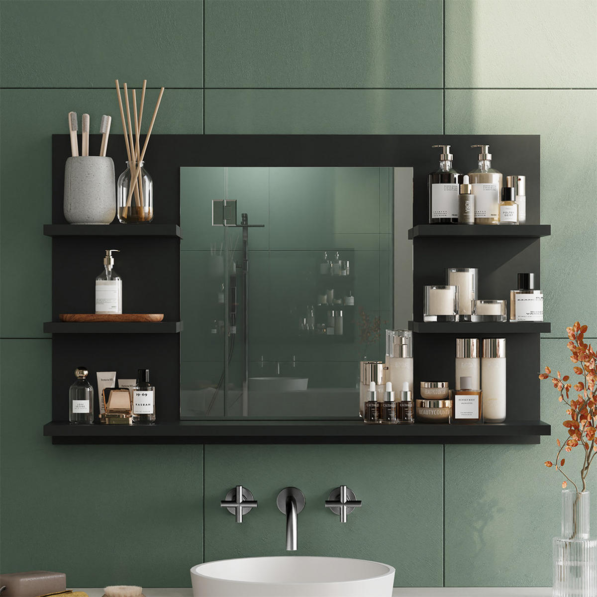 BADSPIEGELSCHRANK Wilbur Anthrazit 78 x 50 cm mit Regalen - Anthrazit, Holzwerkstoff (78/50/13.6cm) - Vicco