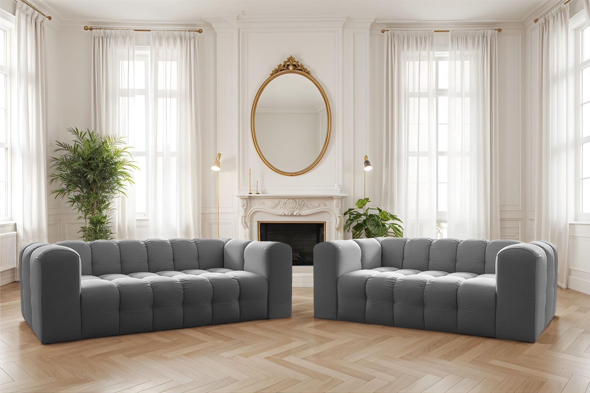 SOFASET Solvie 3-4 In Tiffani - Grau, Holzwerkstoff/Textil (250/75/106cm) - Fun Möbel