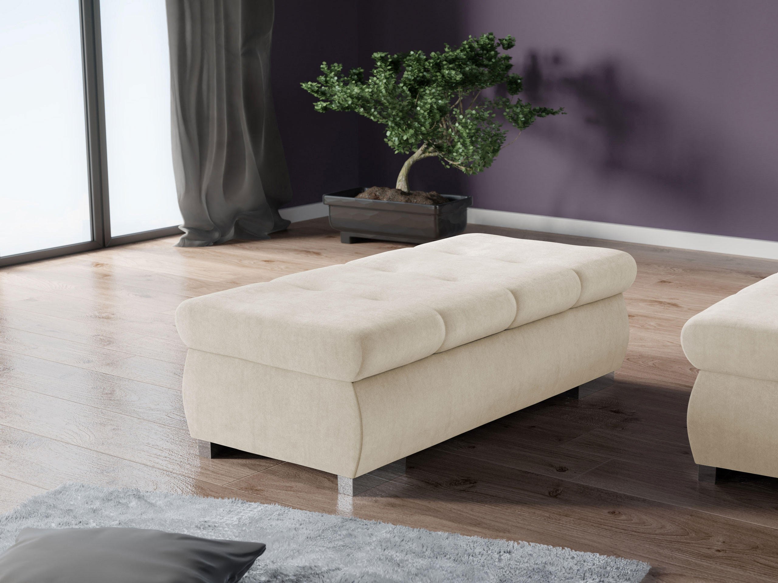 POLSTERHOCKER Orkan Groß - Silberfarben/Naturfarben, Holz/Textil (120/39/60cm) - MIRJAN24