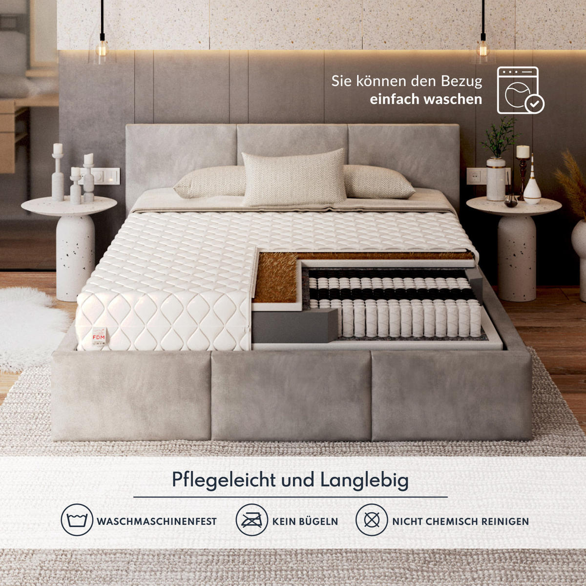 TASCHENFEDERKERNMATRATZE NATURAL MAX - Weiß, Textil (80/200cm) - FDM