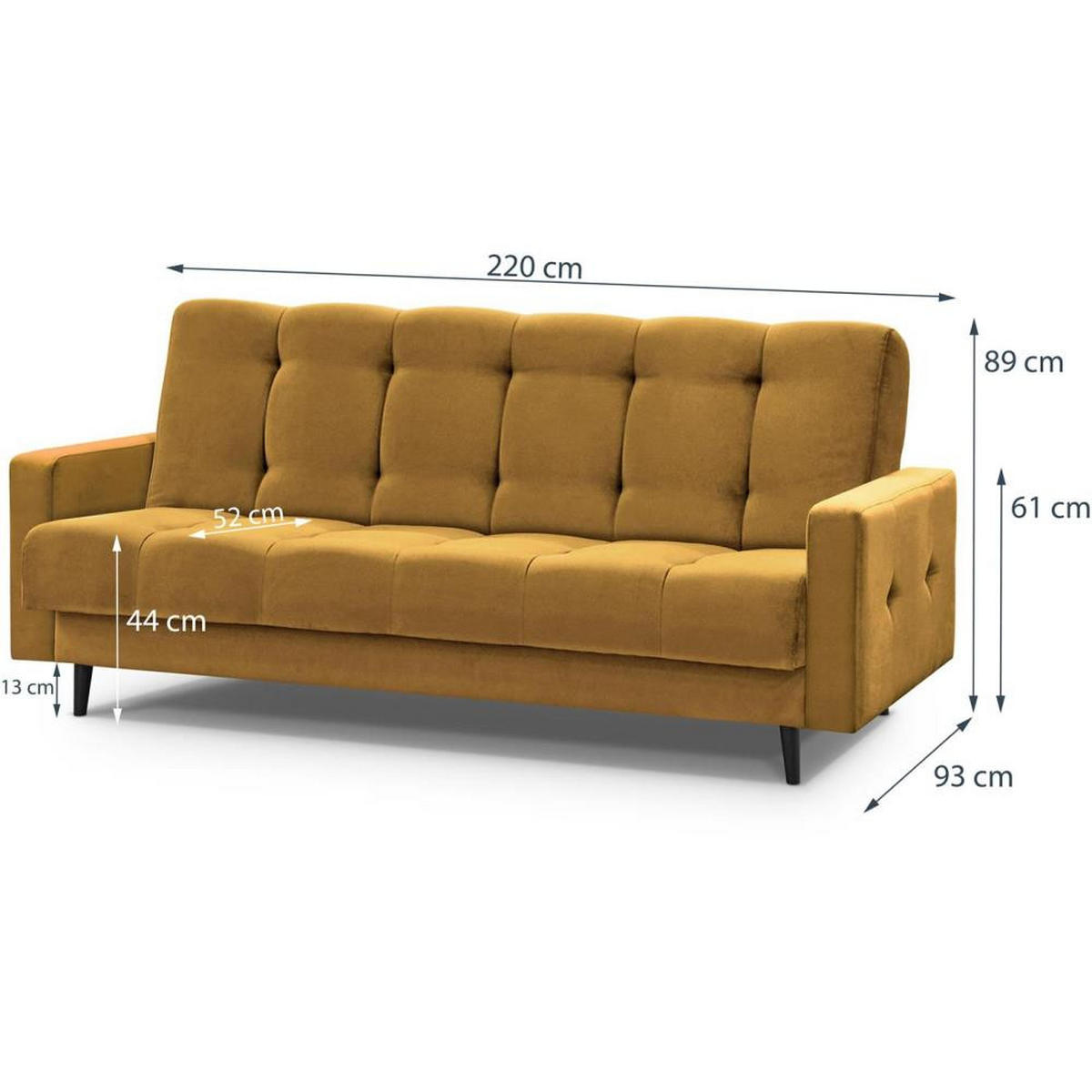 3-SITZER Schlafsofa Nancy Bis gelb - Gelb, Holz/Textil (220/89/93cm) - Beautysofa
