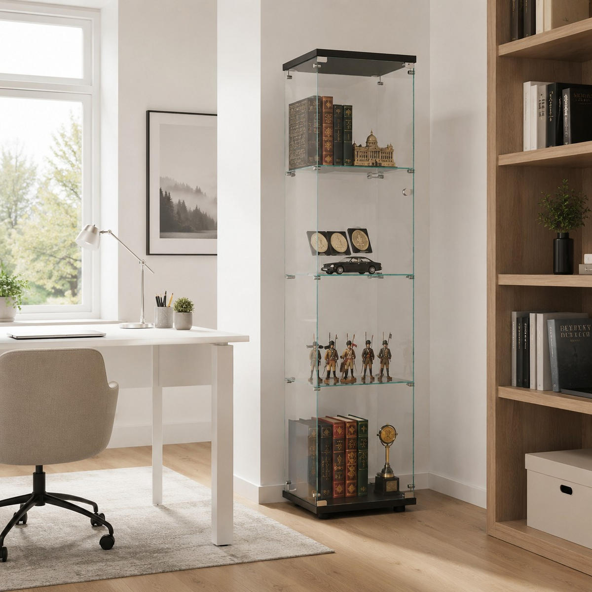 SAMMLERVITRINE 4 Ebenen Glas Schrank Stabil Für Figuren Wein Bücher - Schwarz, Glas (14.37/64.56/16.73cm) - SHOPENTRA
