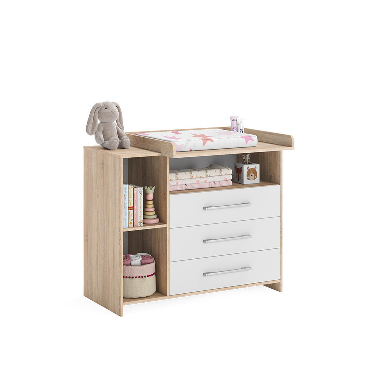 WICKELKOMMODE Oskar Weiß/Sonoma 113 x 100 cm - Weiß/Sonoma Eiche, Holzwerkstoff (113/100/53cm) - Vicco