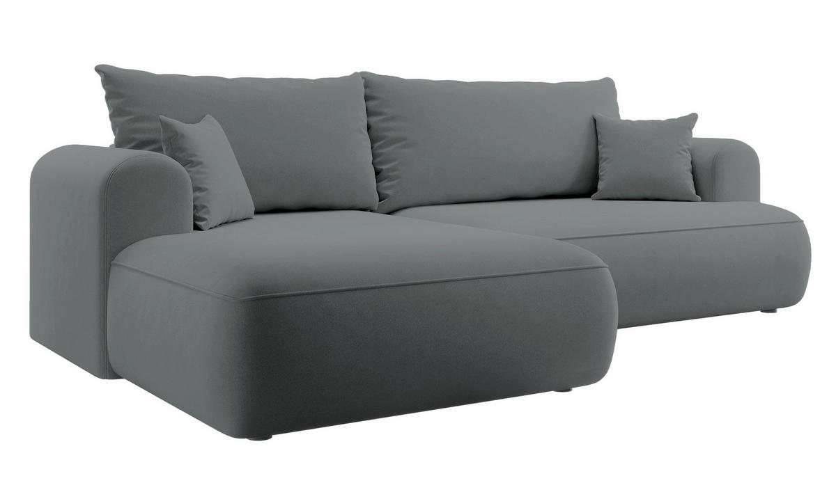 ECKSOFA Ovo Dunkelgrau Velours - Dunkelgrau/Schwarz, Kunststoff/Textil (260/165cm) - Selsey