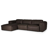3-SITZER ECKSOFA mit Longchair - Dunkelbraun/Schwarz, Leder (284/173cm) - home24