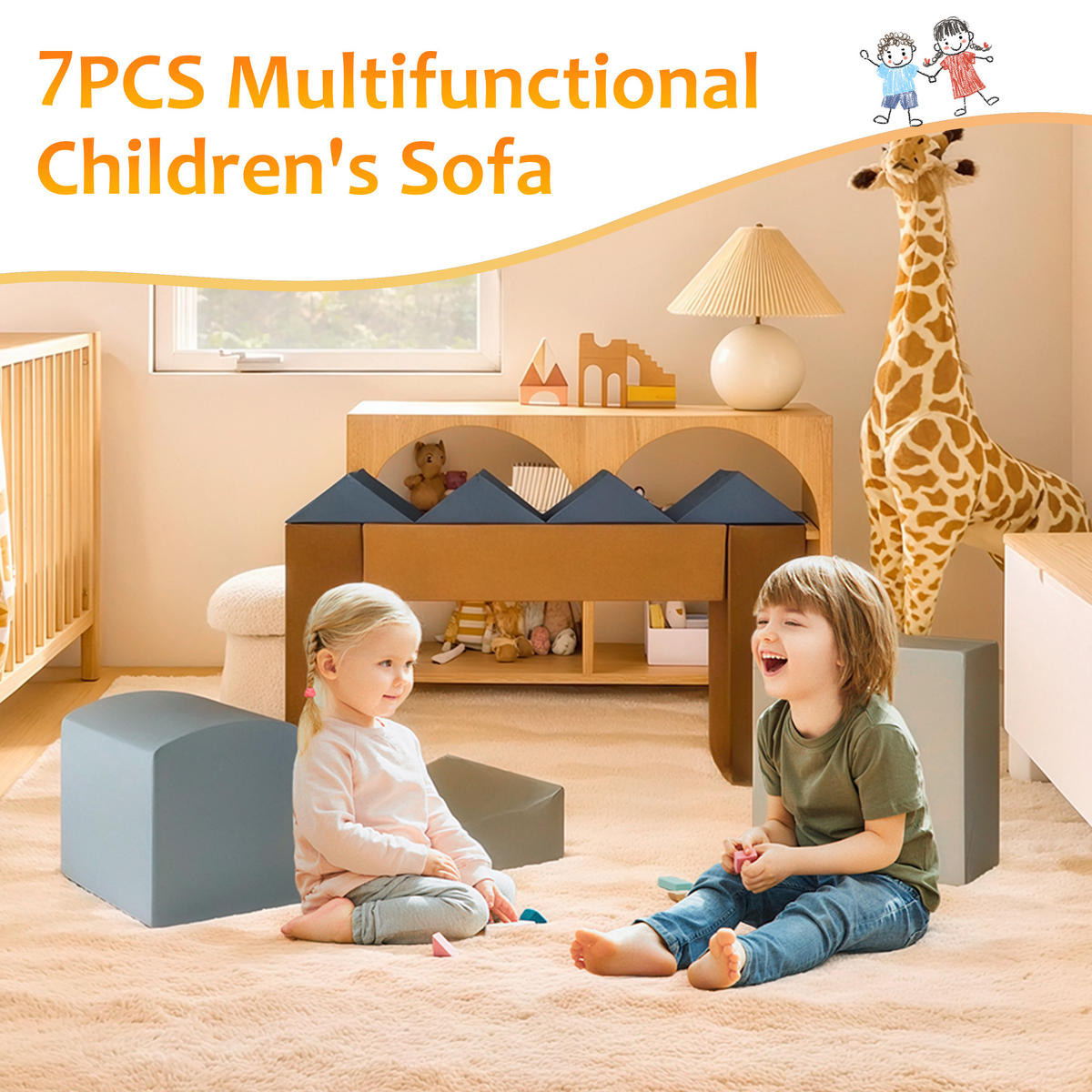 BLOCKSOFA Kinder 6er-set - Multicolor, Textil (100/75/50cm) - Vercart