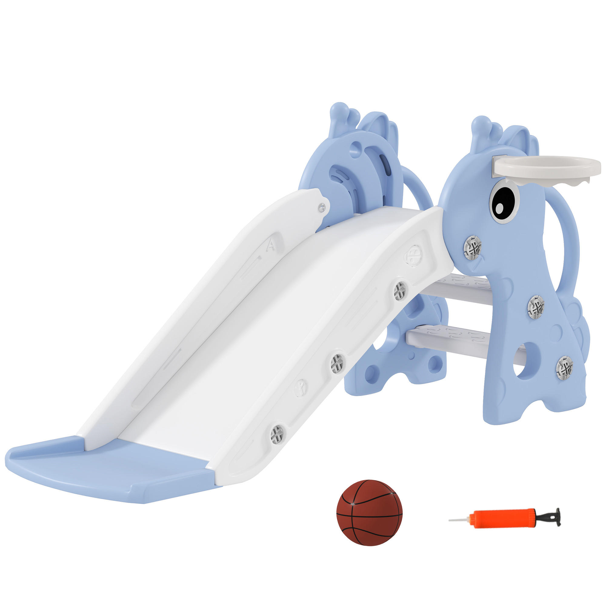 KINDERRUTSCHE, 3 in 1, Kleinkinderrutsche mit Basketballkorb, Basketball, Blau - Blau, Kunststoff (51.5/52/106cm) - AIYAPLAY