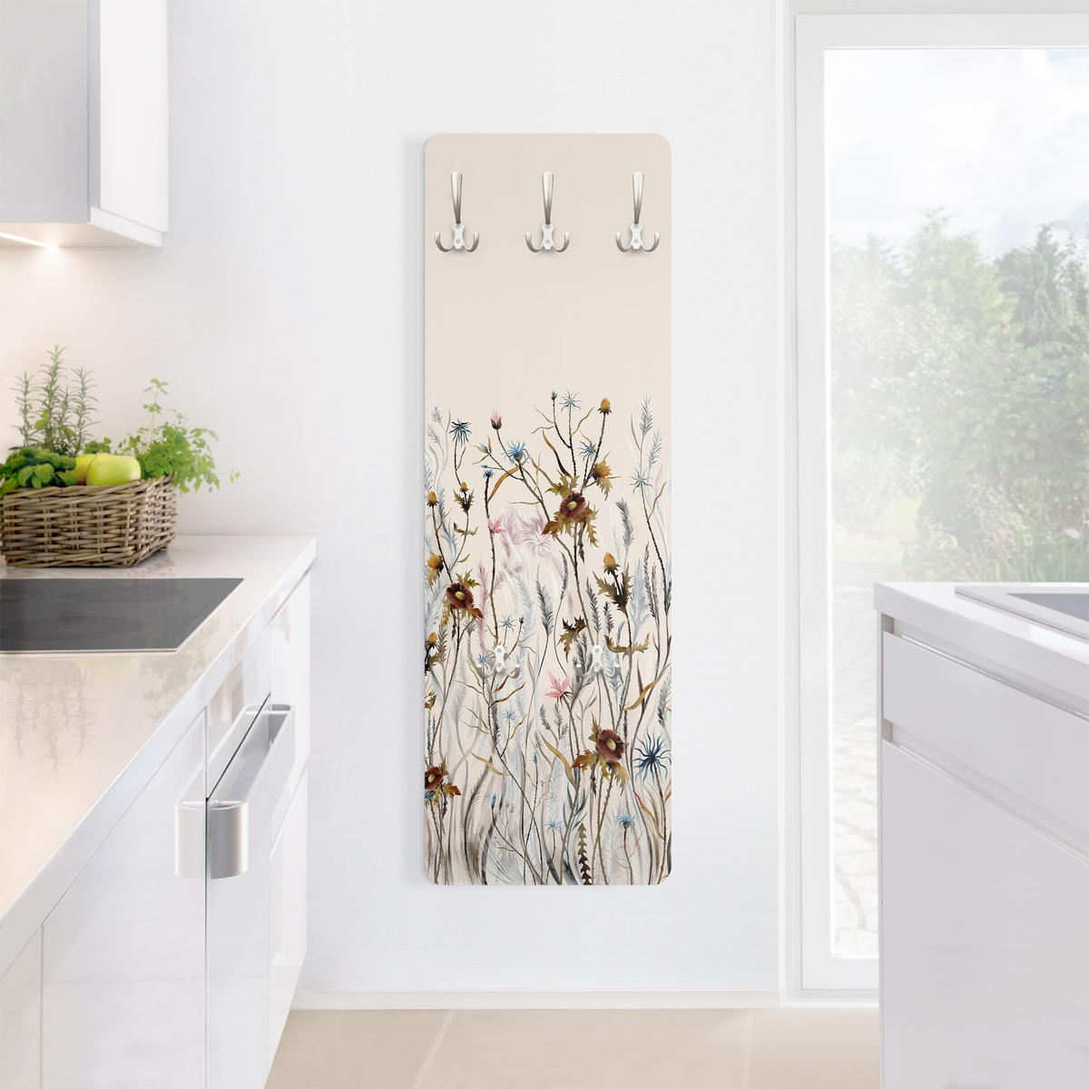 WANDGARDEROBE - Wilde Trockenblumenwiese 34/105 cm - Beige, Holzwerkstoff (34/105/1.6cm) - Bilderwelten