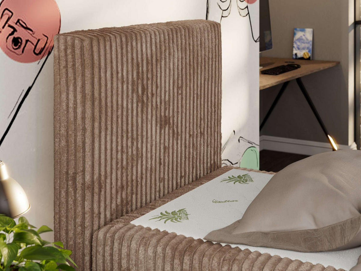 MLÁDEŽNÍ POSTEL TILIO DUO 90/200 - Hnědá Manšestr - H3 - Vlevo - hnědá, textil (90/200cm) - MKS