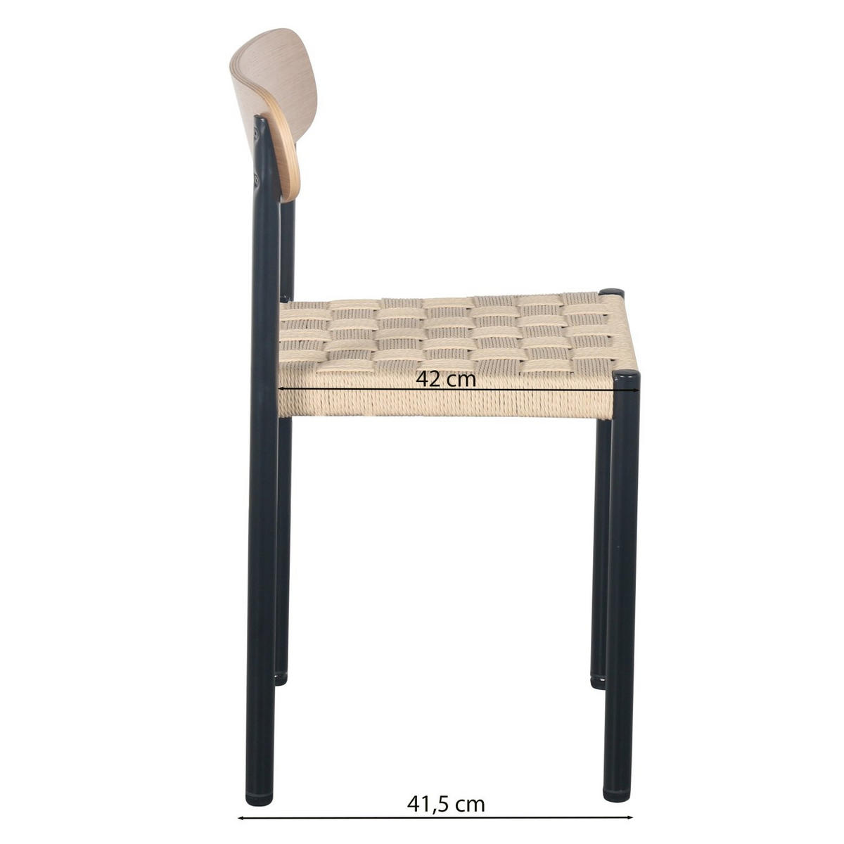 ESSZIMMERSTUHL mit Seilgeflecht Humalpa Eiche / Natur - Beige/Schwarz, Metall (51/78/42cm) - Selsey