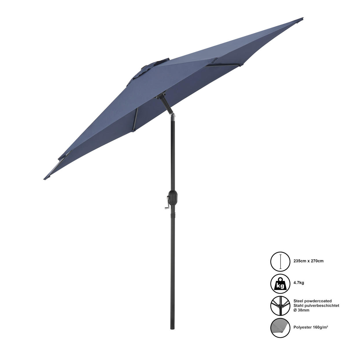 SONNENSCHIRM Altino - Dunkelblau, Textil/Metall (270/270cm) - casa.pro