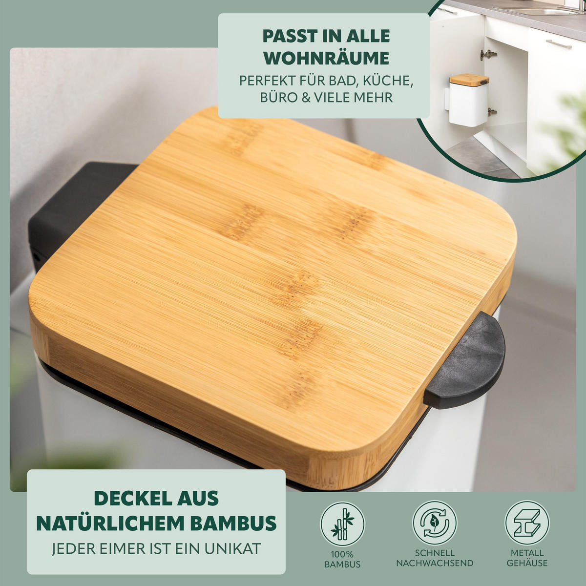 WAND-KOSMETIKEIMER 3 L, eckig, weiß - Weiß, Metall (16/24/23cm) - bremermann