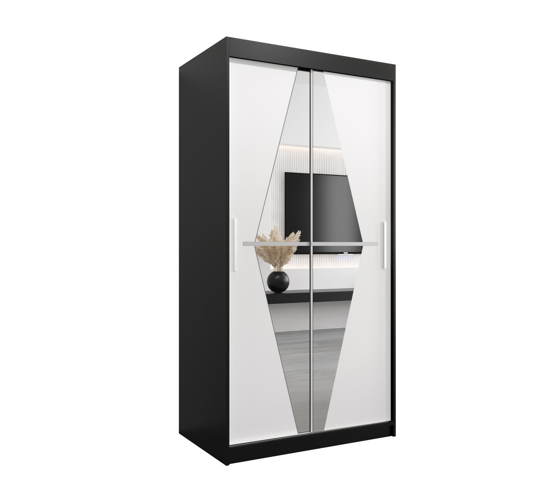 Abiks Möbel Schwebetürenschrank Schwarz, Weiß 100x200x62 cm