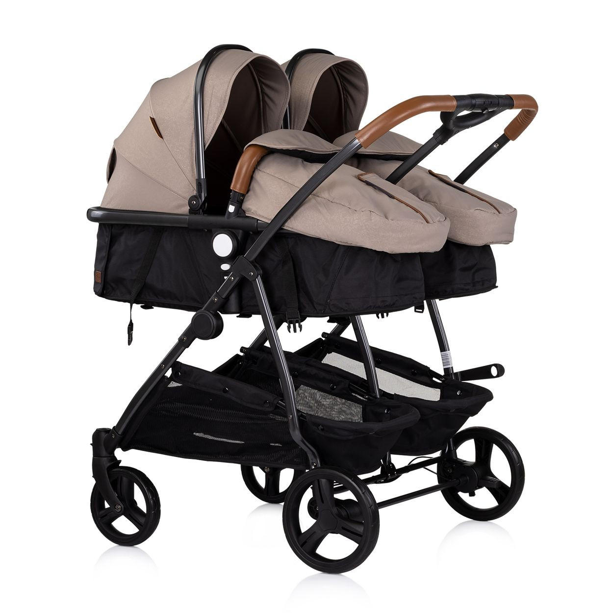 GESCHWISTERKINDERWAGEN Duo Smart braun schwarz klappbar, umbaubar, verstellbar, Fußsack - Schwarz/Braun, Metall (80/75/104cm) - Chipolino