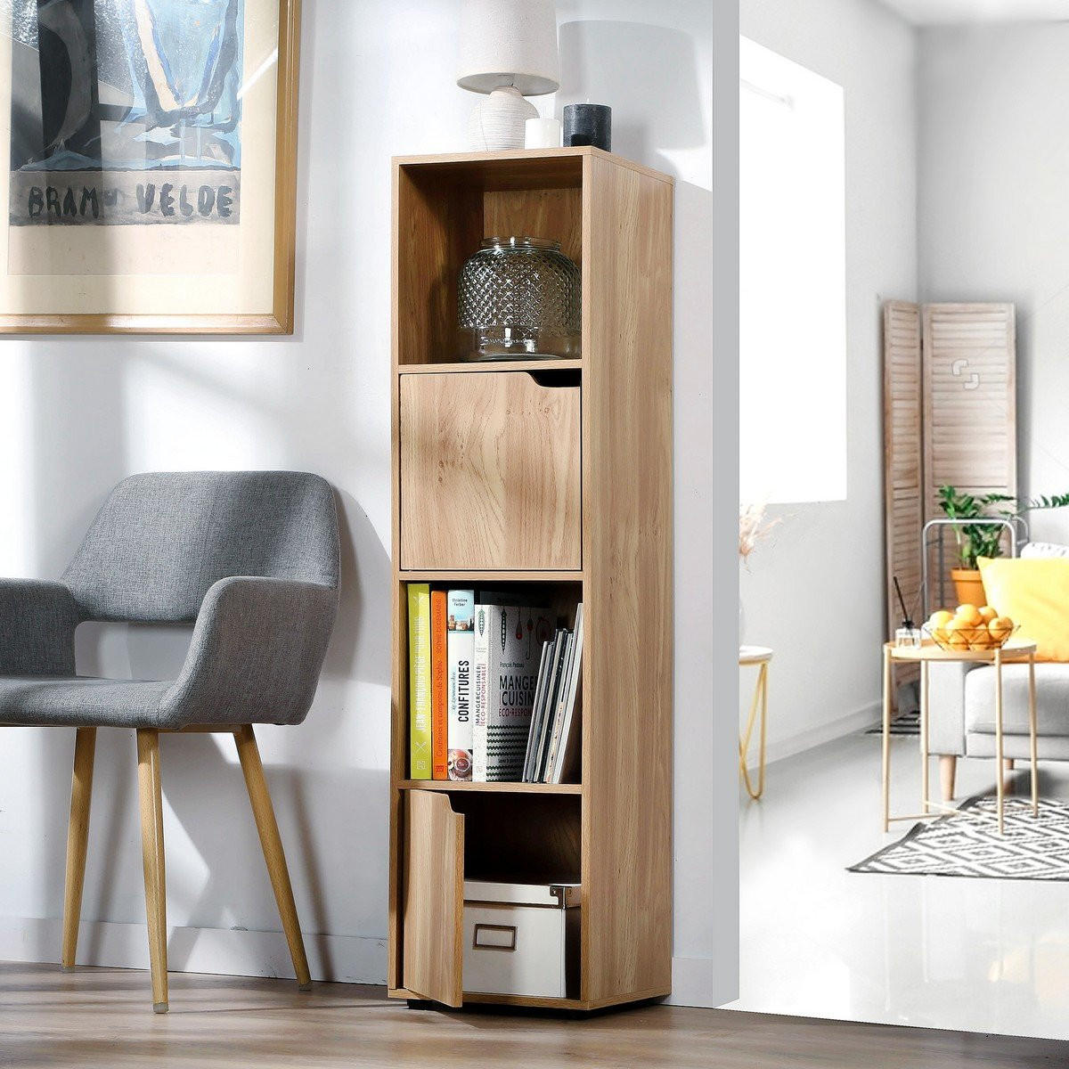 REGAL mit 4 Fächern - 31/29/120 cm - Eichefarben, Holzwerkstoff (29/120/30.7cm) - Calicosy