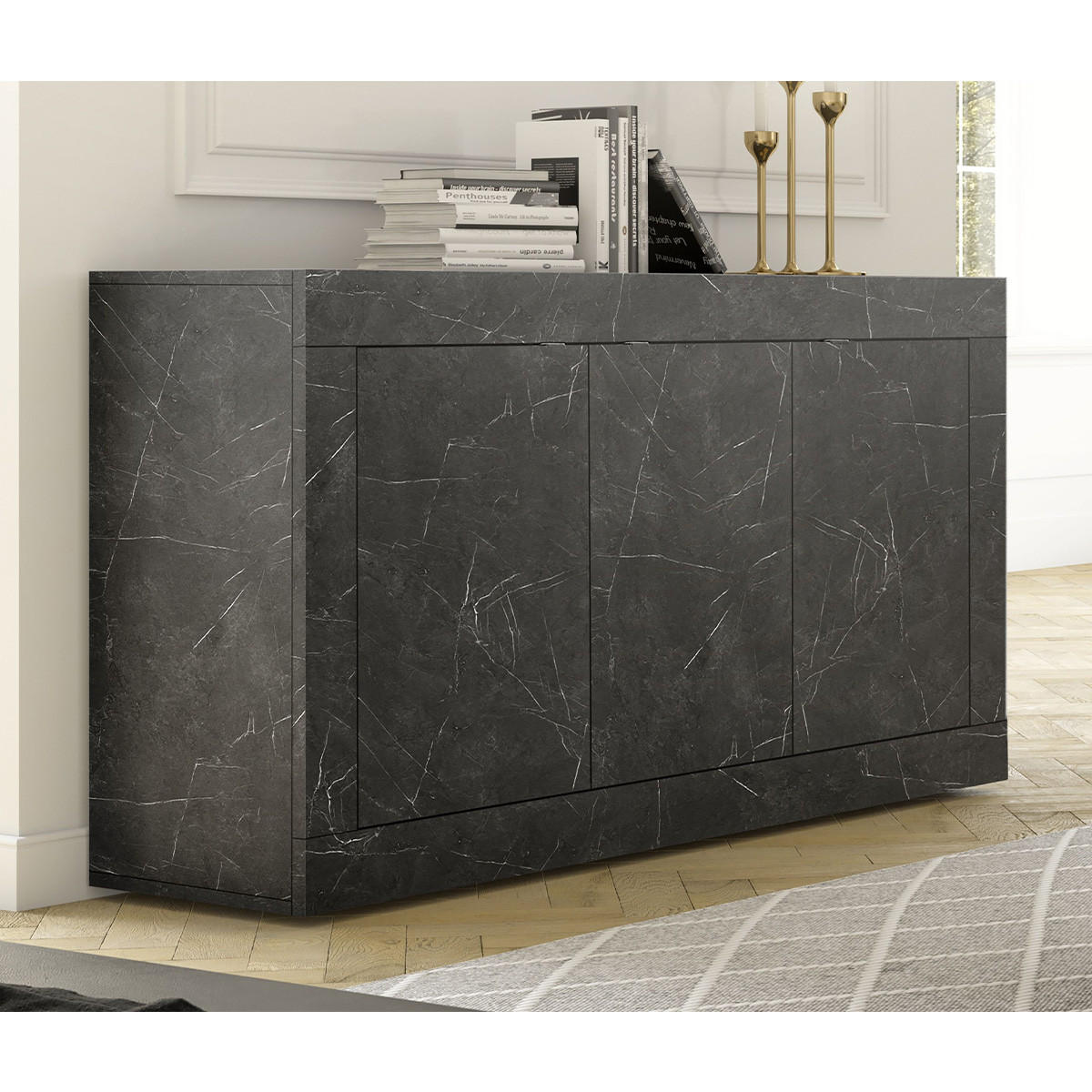 BUFFET 3 Türen Initial - L160 cm - Schwarz, Holzwerkstoff (42/85.8/160cm) - Calicosy