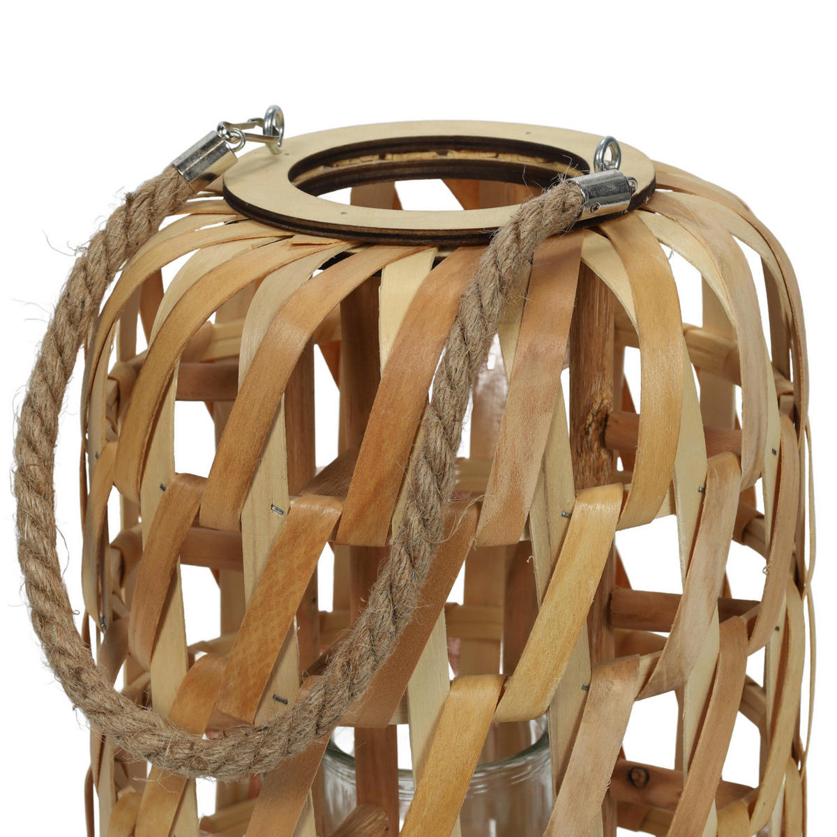HOLZLATERNE minimalistisches Geflecht und Seilgriff 24/22/38,5 cm - Braun, Holz (22/38.5/24cm) - Home Styling Collection
