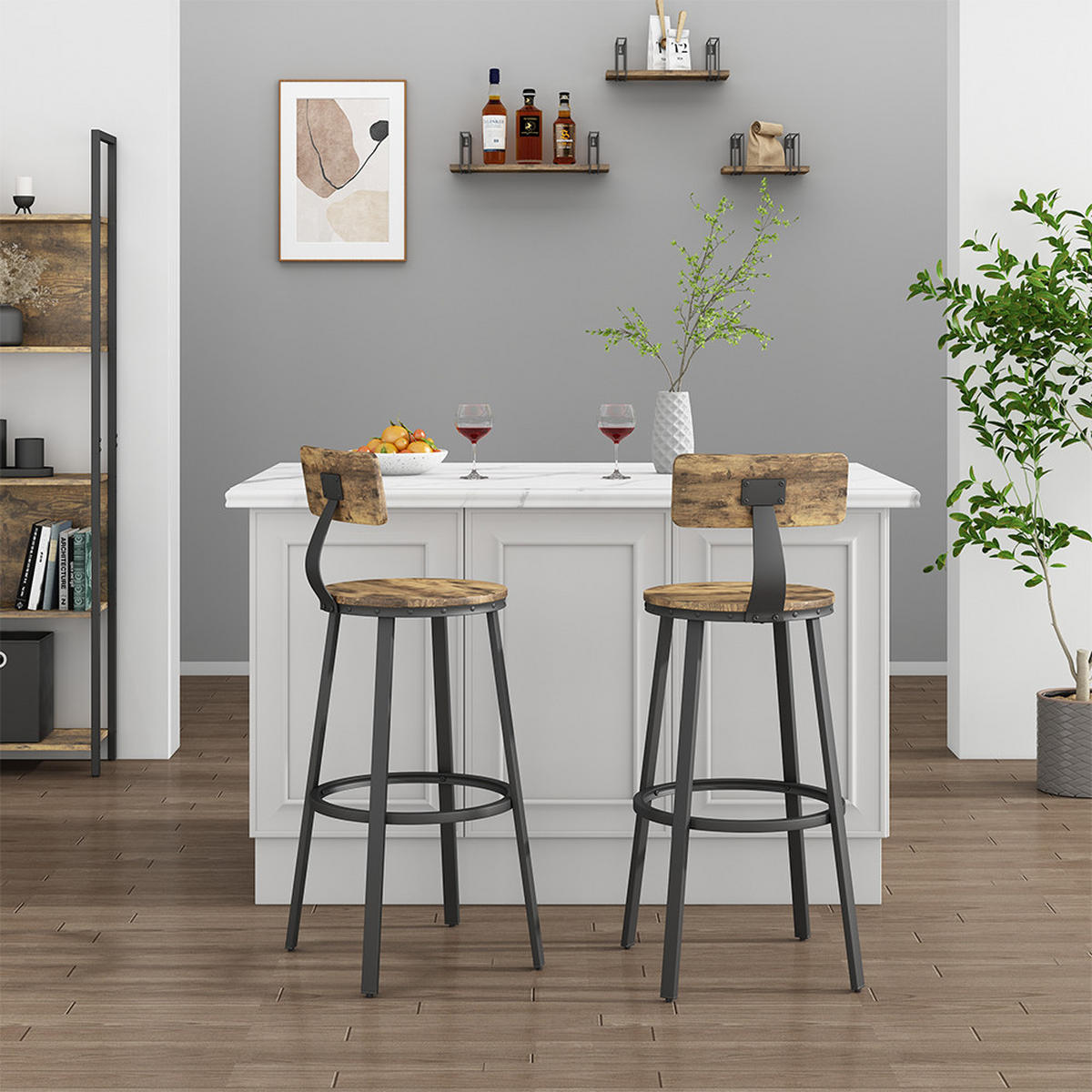 BARHOCKER Caracas Eiche rustikal 34 x 102 cm 2er Set - Wildeiche/Schwarz, Holzwerkstoff (34/102/55cm) - Vicco