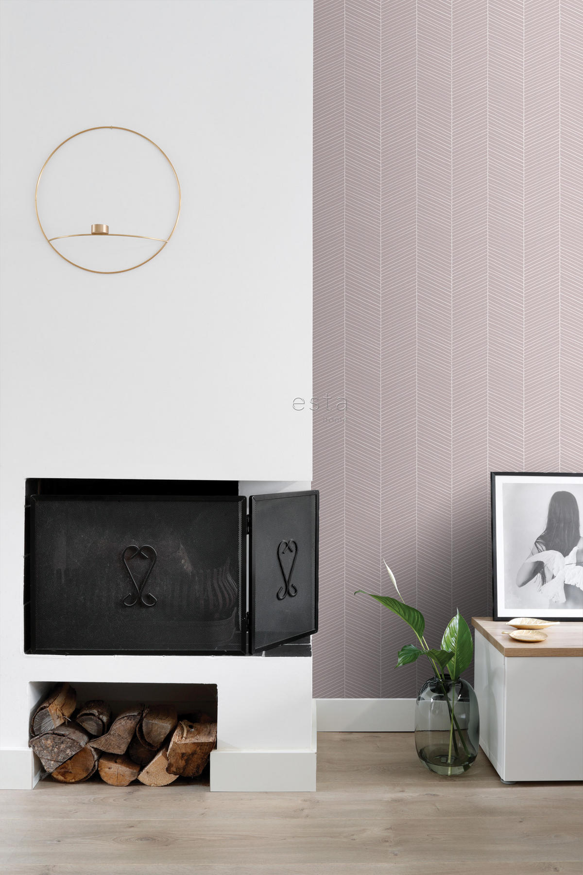 TAPETE Fischgrätmuster 53 cm x 10.05 m - Pink, Papier (53/1000cm) - ESTAhome