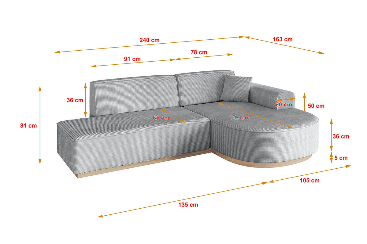 ECKSOFA Ottomane Rechts ARRIO-L1 - 243x171x83 cm Grau - Grau, Holzwerkstoff/Textil (243/171cm) - ALTDECOR