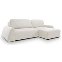 ECKSOFA ALMI mit Schlaffunktion, Bettkasten, Wellenfedern, Komfortable Sitzpolsterung, Elegantes Design, Rechte, 160x275 cm, Weiß - Weiß, Holz/Textil (275/160cm) - DomoHome