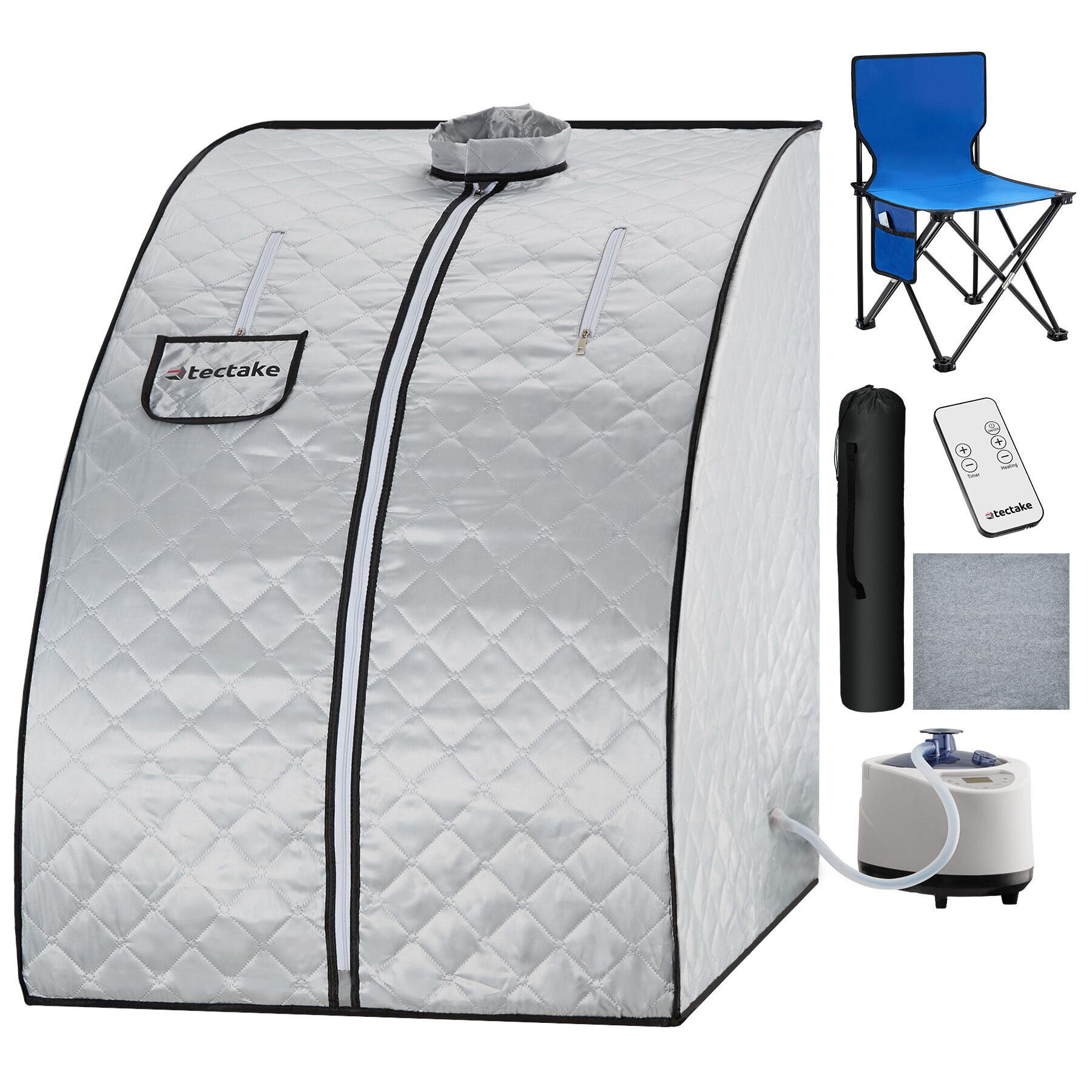 MOBILE DAMPFSAUNA Thermaluxe Ii,inkl. Fernbedienung, Matte, Klappstuhl und Tragetasche,grau/blau - Blau/Grau, Kunststoff (78/100/90cm) - tectake