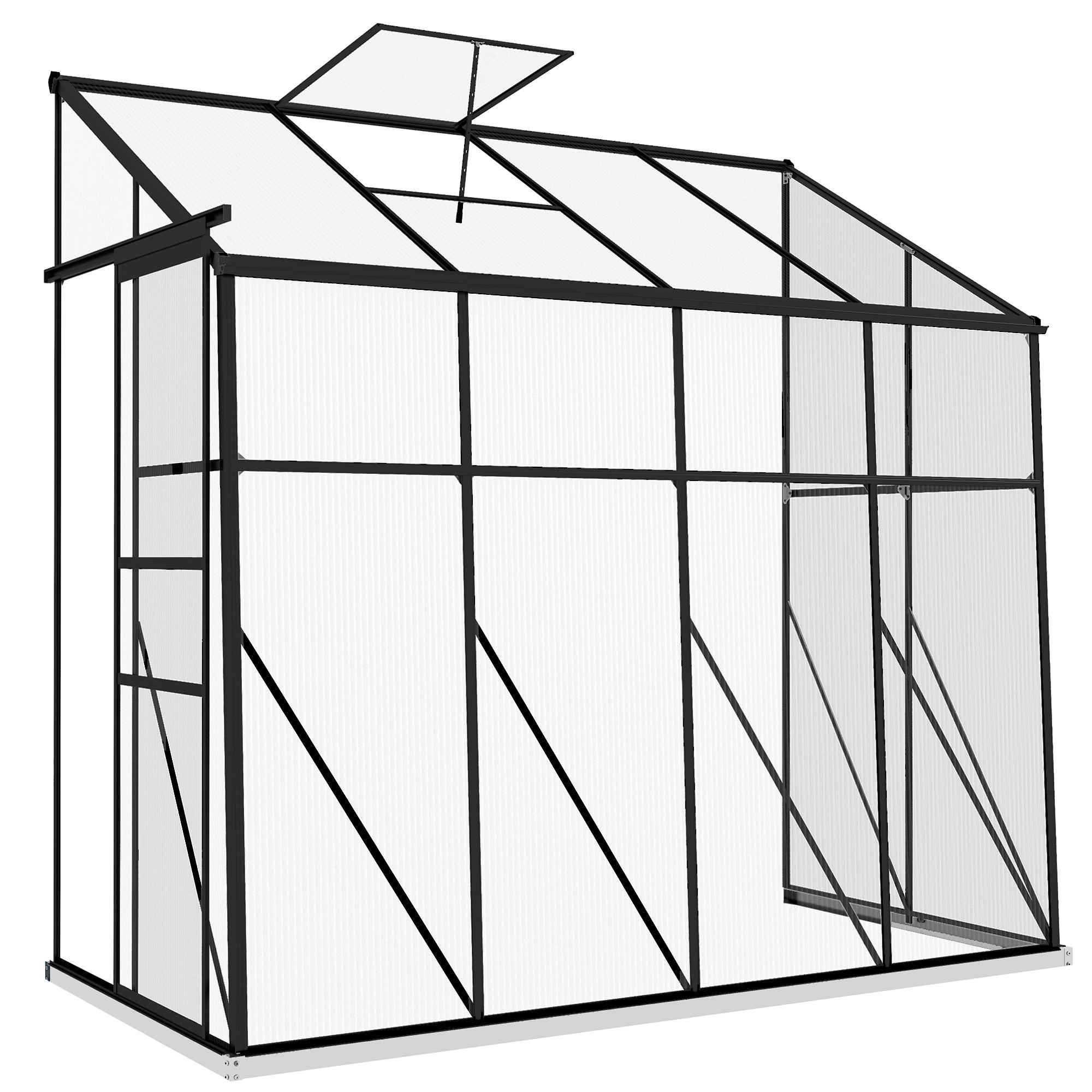 ANLEHNGEWÄCHSHAUS DE-11979 mit Polycarbonat, Schiebetür und Dachlüftung Schwarz - Schwarz, Kunststoff (253/240/127cm) - ComfortXL