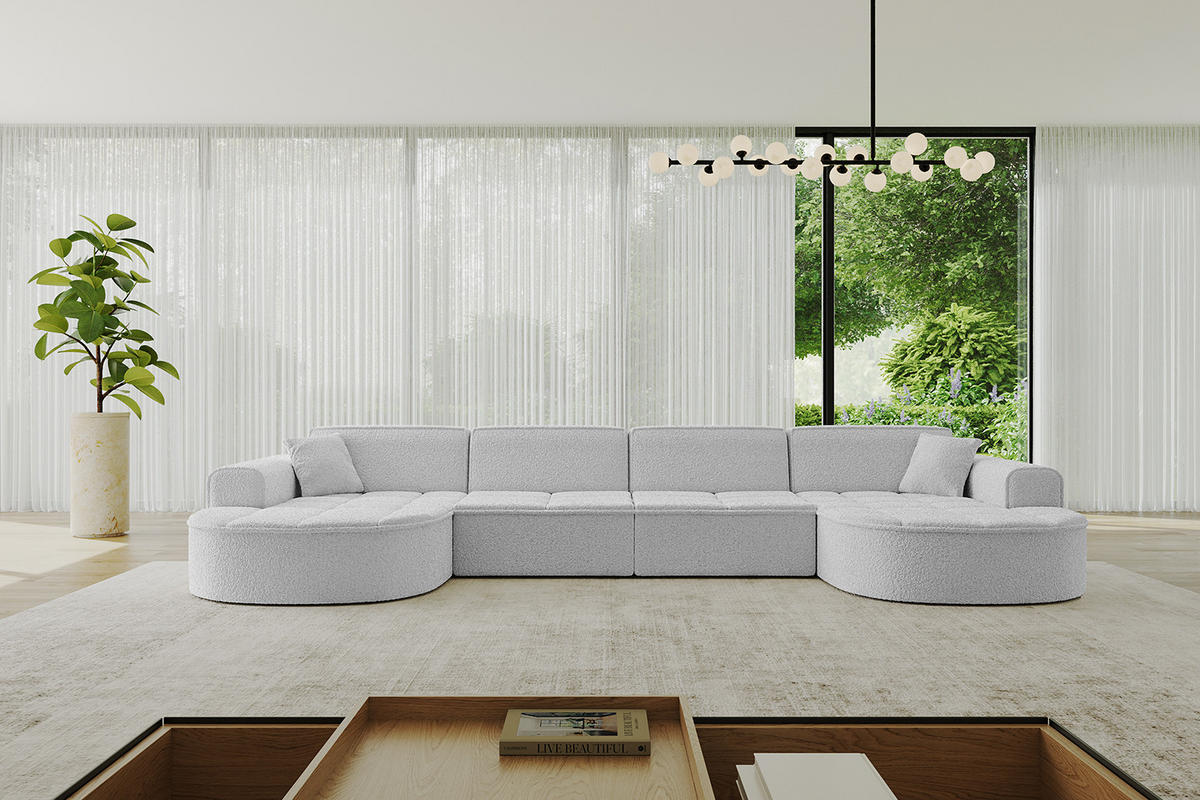 WOHNLANDSCHAFT TARO-U2 - 388x171x79,5 cm Hellgrau - Hellgrau, Holzwerkstoff/Textil (388/79.5/171cm) - ALTDECOR