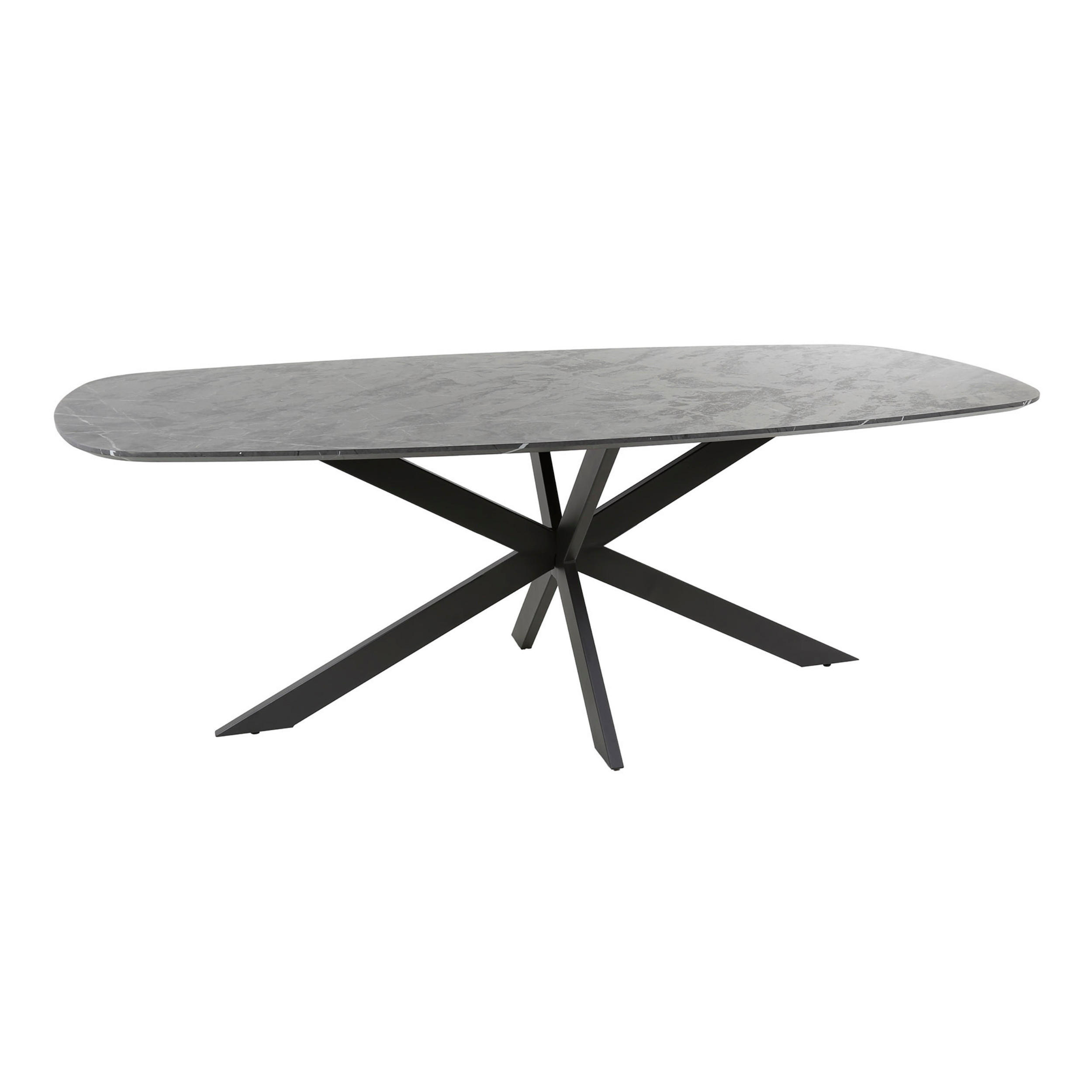 ESSTISCH ONYX CROCE GRANDE XXL Dänisch-Ovaler Tisch in dunkler Graphit-Steinoptik 215cm - Schwarz, Holz (215/105/77cm) - alesvelt