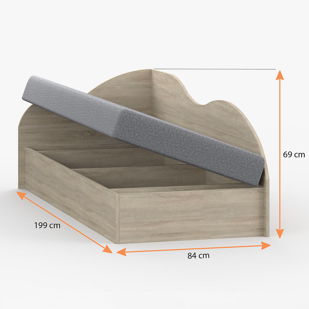 BETT SOLO Lattenrost, 80/200 in Aragon 93 - Grau/Sonoma Eiche, Holzwerkstoff (80/200cm) - imoebel24