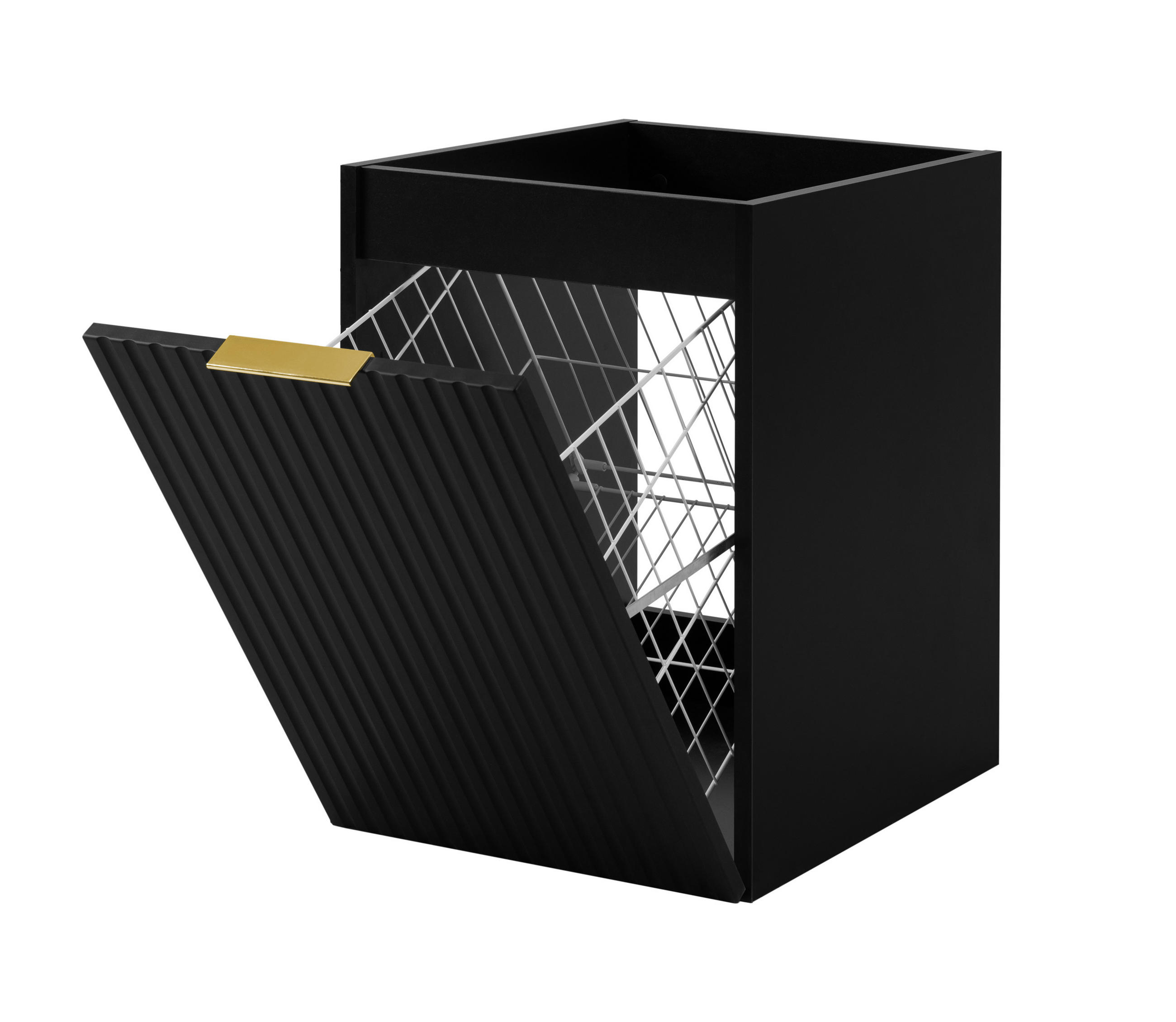 BADEZIMMERSCHRANK MIT WÄSCHEKORB: schwarz, 40 x 57 x 46 cm, goldene Griffe - Schwarz, Holzwerkstoff (40/57/46cm) - 3XE LIVING