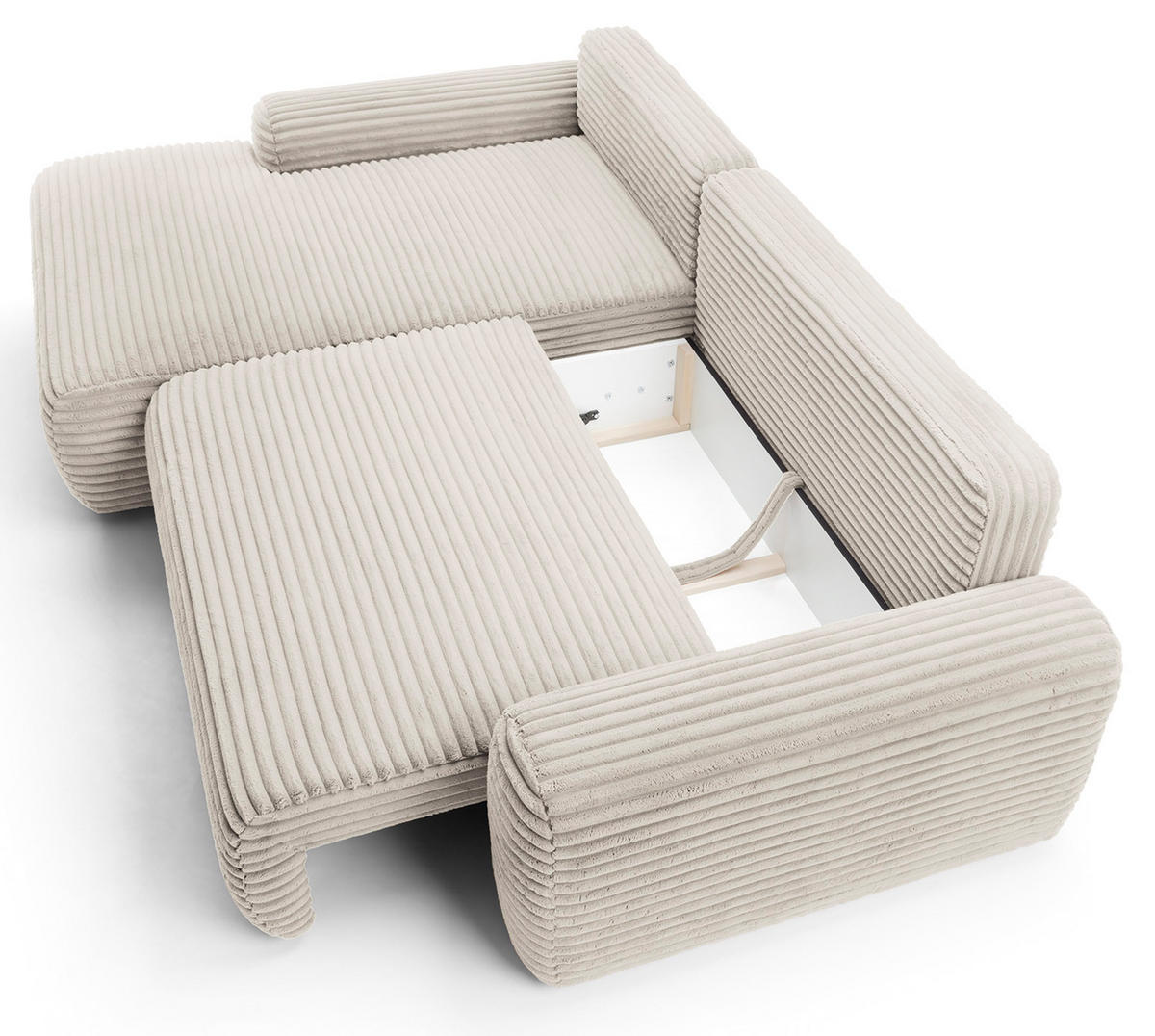 ECKSOFA Alferia Creme mit Cordbezug - Creme/Schwarz, Holzwerkstoff/Kunststoff (264/162cm) - Selsey