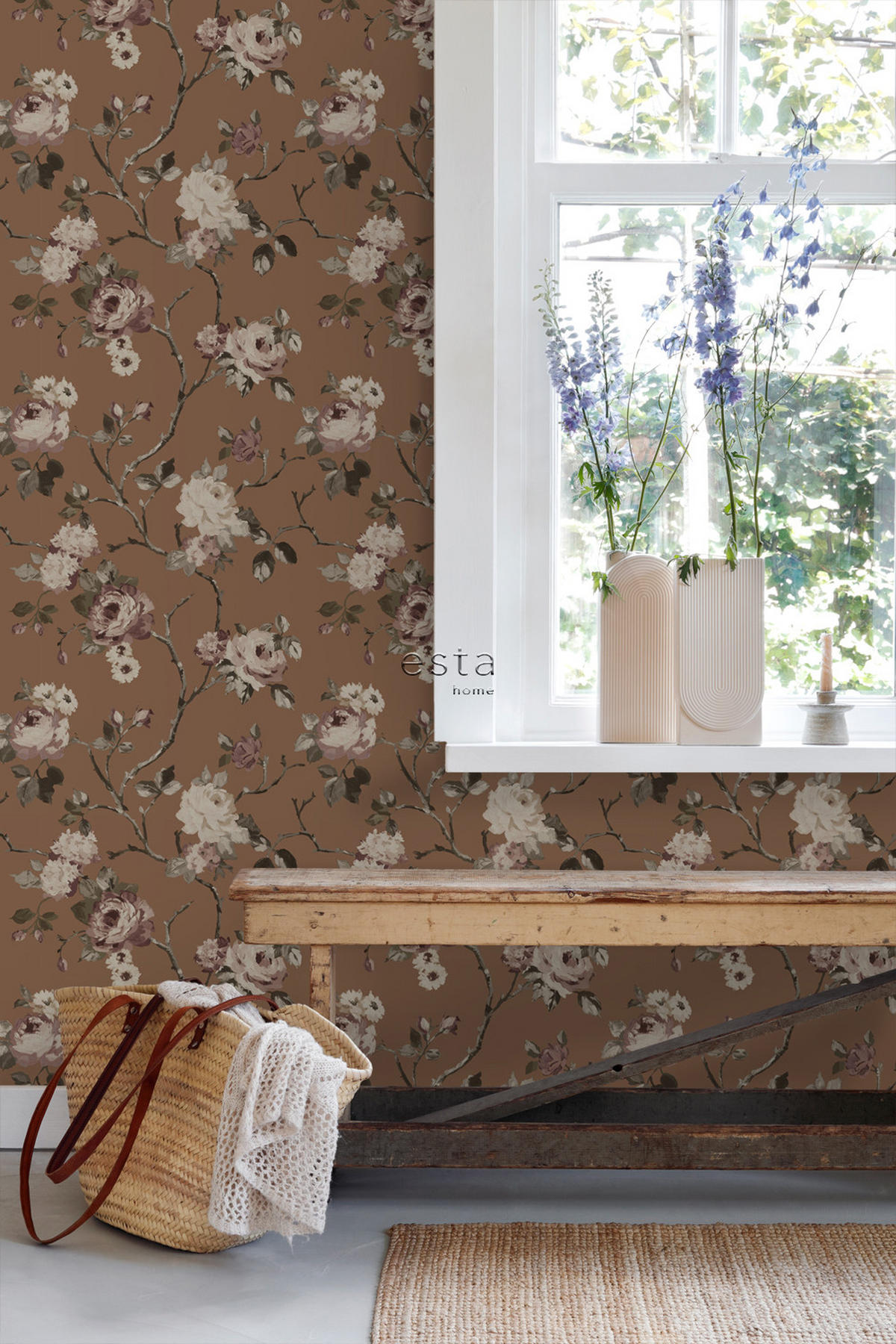 TAPETE Blumenmuster 50 x 900 cm - Braun, Papier (50/900cm) - ESTAhome