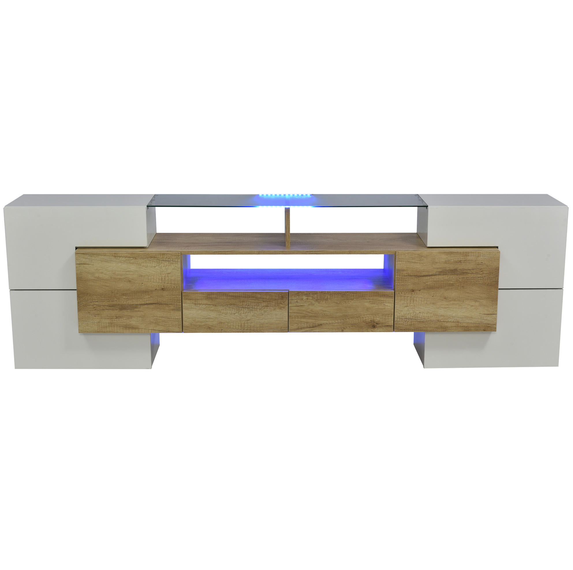 LOWBOARD 200/35/60 cm aus MDF mit LED-Beleuchtung Weiß/Naturfarben - Weiß, Holzwerkstoff (200/60/35cm) - Modenvie
