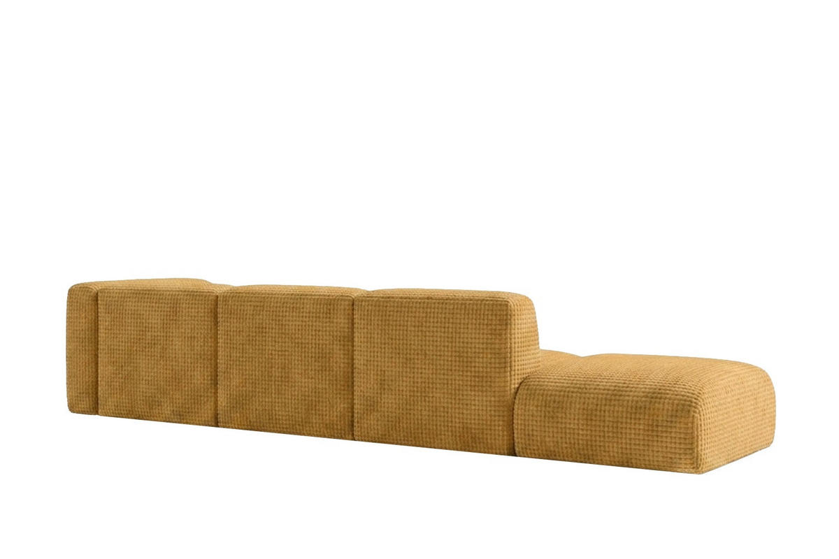 ECKSOFA L-Form mit Hocker, Chenille-Stoff Cremona, Golden, Links, GRETA - Goldfarben, Holz (386/179cm) - Kaiser Möbel