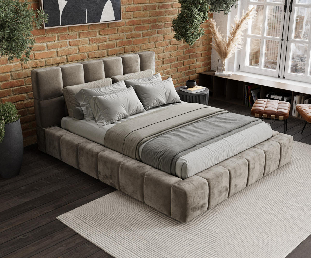 POLSTERBETT Kendal Dos Beige 200/200 cm im Chenille-Stoff - Beige/Schwarz, Holz/Holzwerkstoff (200/200cm) - Maison de Reve