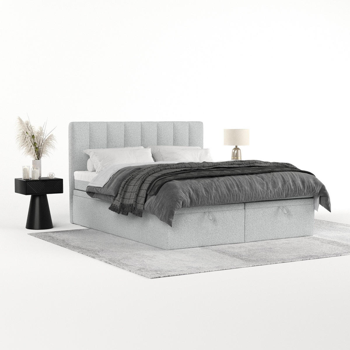 BOXBETT Lume 160/200 cm Hellgrau im Riva Stoff - Hellgrau/Schwarz, Holz/Holzwerkstoff (160/200cm) - AltaBeds