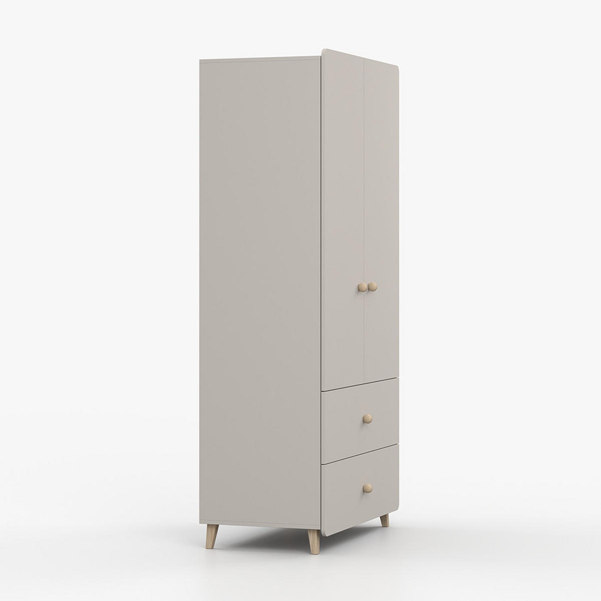 DREHTÜRENSCHRANK MARIO 2D 90 cm Kaschmir/Kaschmir, 2-türig, zwei Schubladen, Holzgriffe - Kaschmir/Eukalyptusholzfarben, Holz/Holzwerkstoff (90/204/50cm) - imoebel24