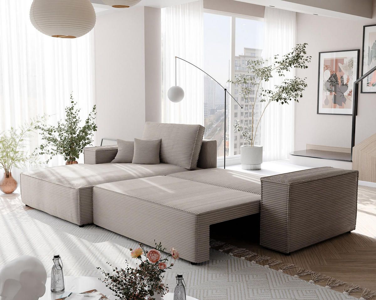 ECKSOFA NOVA mit Schlaffunktion und Bettkasten Cappuccino - Cappuccino, Holzwerkstoff/Kunststoff (250/90cm) - Idohome