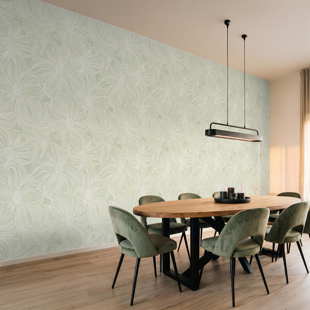 TAPETE - Gelassenheit - Blumen - Grün - 500x200 cm - Salbeigrün, Papier (500/200cm) - OnlyWow