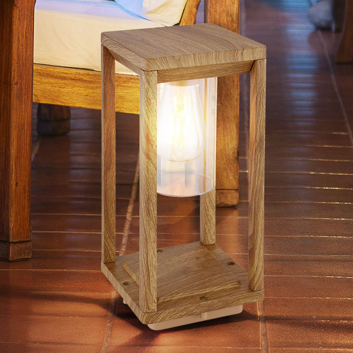 WEGELEUCHTE CANDELA Braun Holzoptik - Braun, Glas (15/15/35cm) - Globo Lighting