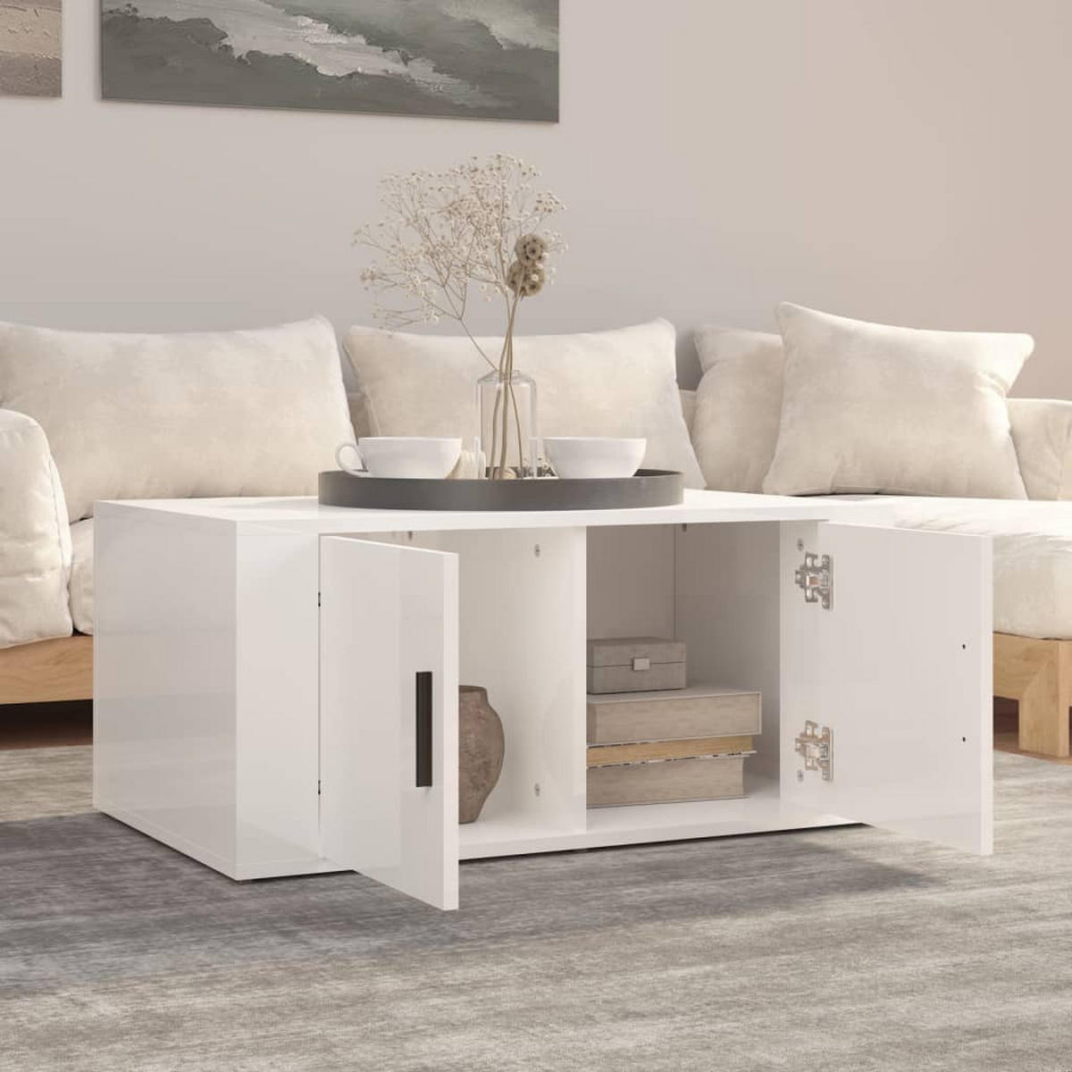 COUCHTISCH Hochglanz-Weiß 80x50x36 cm Holzwerkstoff - Weiß, Holzwerkstoff (80/50/36cm) - furnicato
