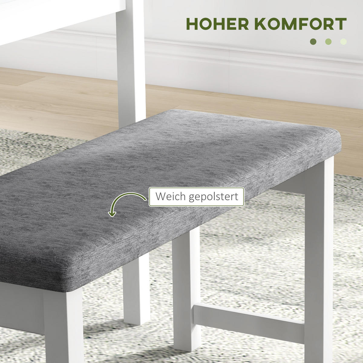 ESSGRUPPE, Esstisch mit 2 Gepolsterten Stühlen, Bank, 4-Teiliges Esstisch-Set - Grau, Holz (65/75/108cm) - HOMCOM