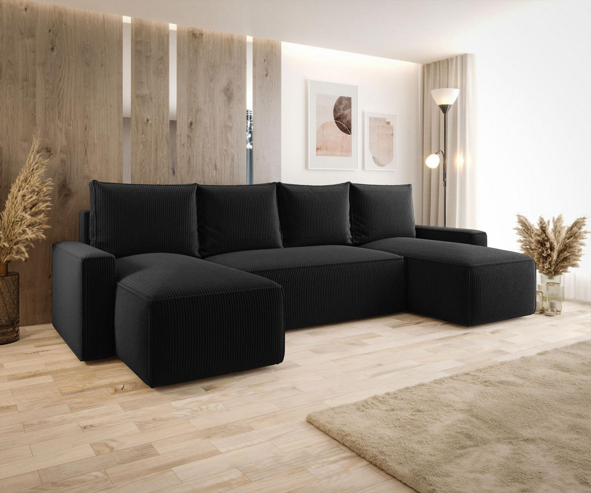WOHNLANDSCHAFT mit Schlaffunktion SAVIO U Poso 135 - Schwarz, Textil (300/75/140cm) - Bedante