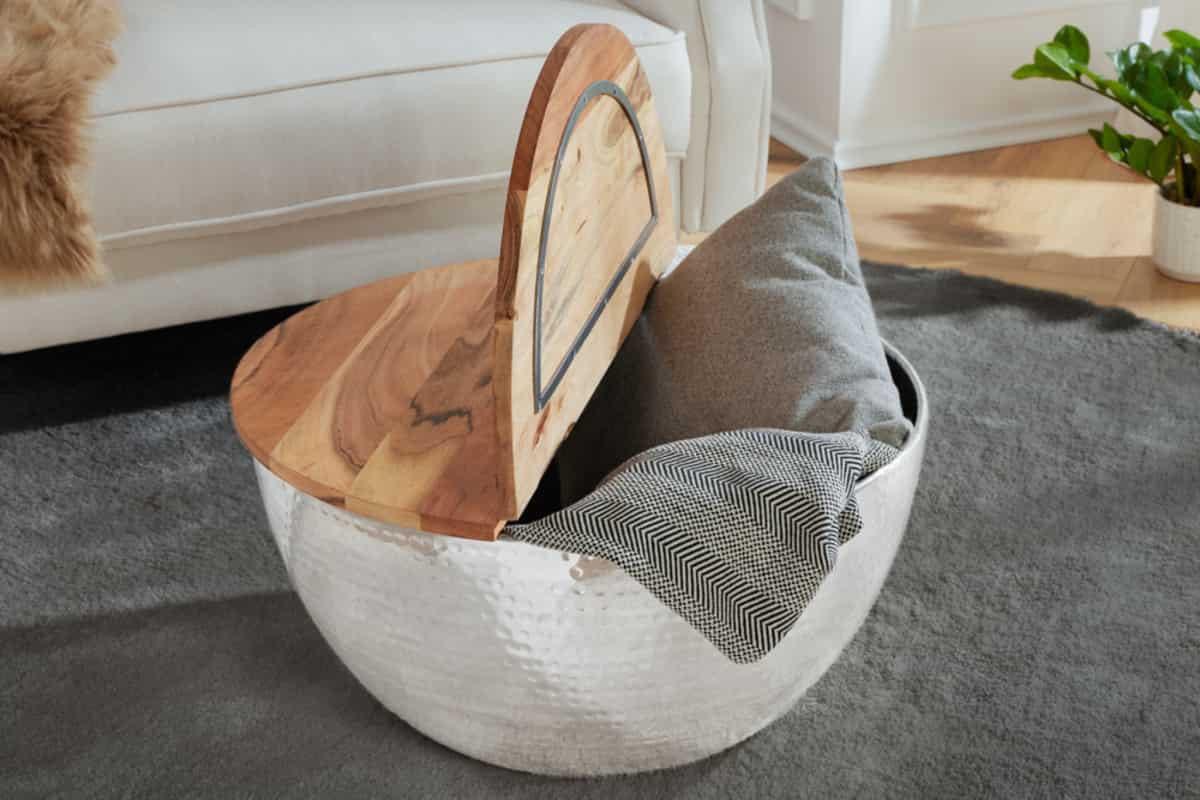 COUCHTISCH ORIENT STORAGE Mango rund Natur 60cm - Braun, Holz/Metall (60/60/32cm) - riess-ambiente