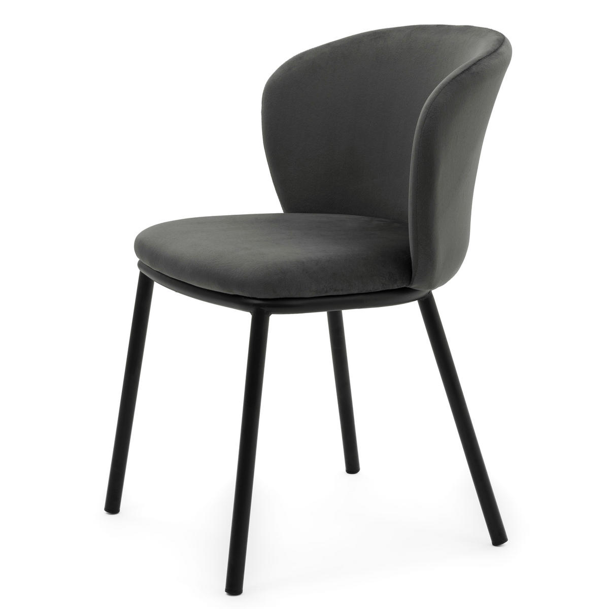 STUHL BARI gepolsterter mit Steppung - grau - Samt Velour - Schwarz/Grau, Textil/Metall (54/81/57cm) - NEW HOME