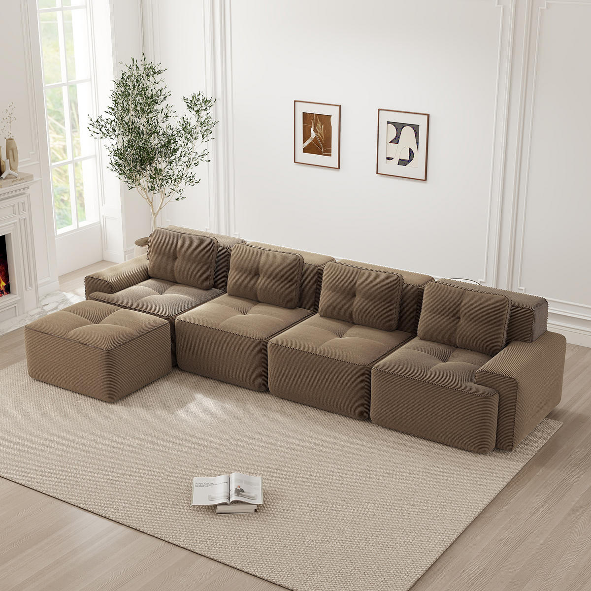 4-SITZER ECKSOFA Cord Braun rutschfest - Braun, Textil (382/177cm) - WISHDOR