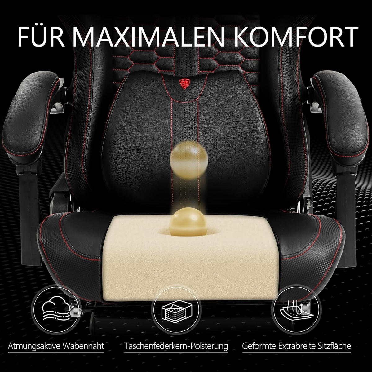 GAMING-STUHL & hoher Rückenlehne, Massagefunktion PU-Leder - Schwarz, Leder (61/117/61cm)