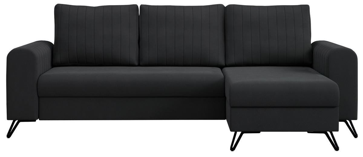 ECKSOFA Axel Samt Dunkelgrau - Dunkelgrau/Schwarz, Textil/Metall (242/140cm) - MKS